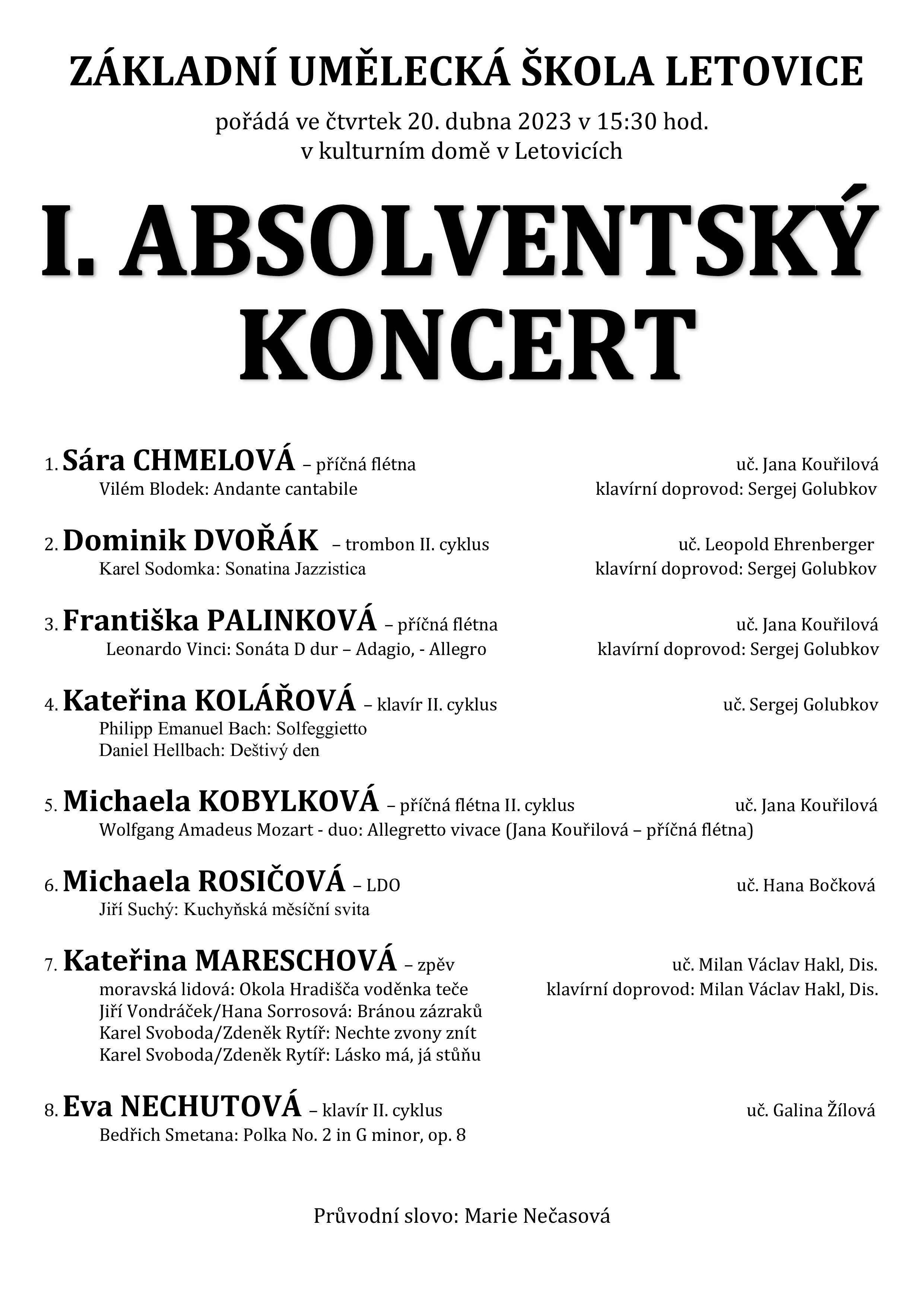 I Absolventsk Koncert 20 4 2023 ZU Letovice Z kladn 